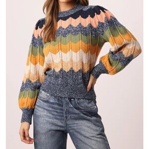 Another Love Kiana Long Sleeve Crewneck Sweater Multi Chevron
